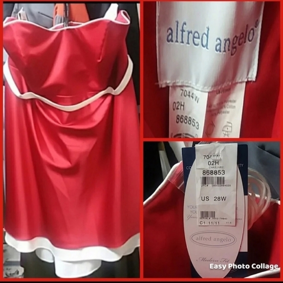 #330 Alfred Angelo - Size: 28W Style 7044 Red/Off White Satin Dress - Picture 2 of 5